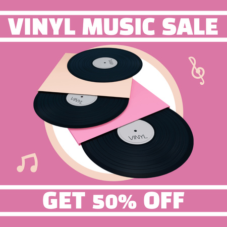 Modèle de visuel Promotion de la vente de musique vinyle avec remise - Instagram