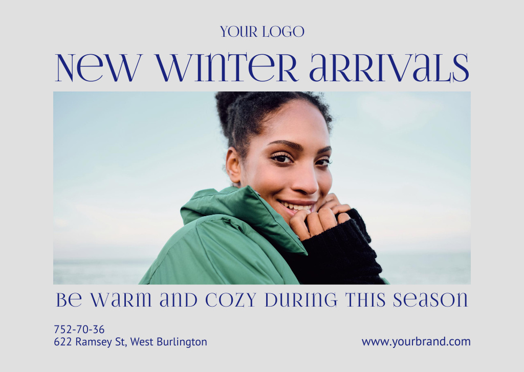 New Winter Fashion Arrivals Card Šablona návrhu