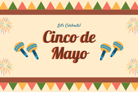 Cinco De Mayo Holiday Celebration With Maracas on Pastel Postcard 4x6in Design Template