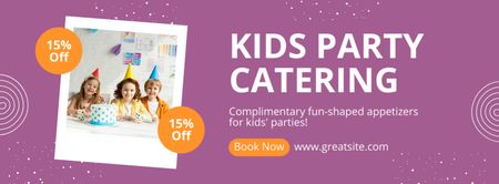 Plantilla de diseño de Anuncio de catering para fiestas infantiles con niños felices usando conos Facebook cover 