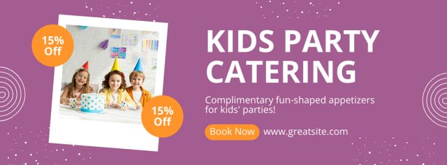 Kids' Party Catering Ad with Happy Children wearing Cones Facebook cover Tasarım Şablonu