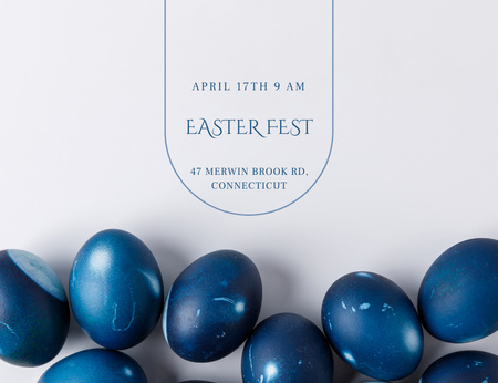 Platilla de diseño Easter Holiday Celebration Announcement With Blue Eggs Invitation 13.9x10.7cm Horizontal