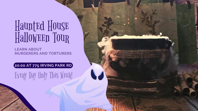 Ontwerpsjabloon van Full HD video van Witchy Halloween Tour In Haunted House Announcement