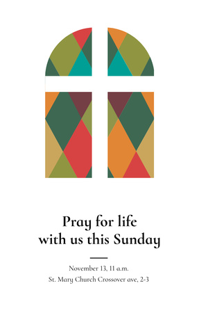 Template di design invito della chiesa sulla vetrata Invitation 4.6x7.2in