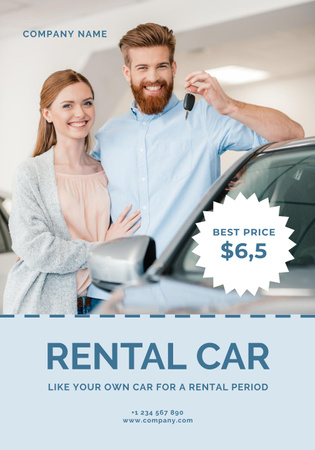 Car Rental Services with Happy Couple Poster 28x40in Design Template