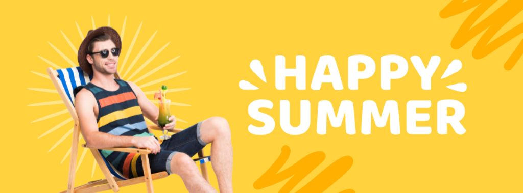 Platilla de diseño Man Enjoys Summer in Armchair with Beer Facebook cover