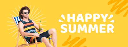 Ontwerpsjabloon van Facebook cover van Man Enjoys Summer in Armchair with Beer