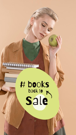 Platilla de diseño Books Sale Announcement with Woman holding Apple Instagram Story