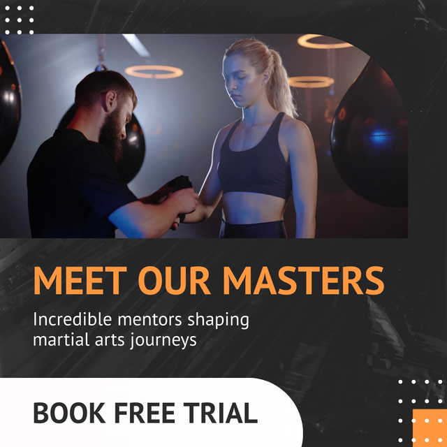 Ontwerpsjabloon van Animated Post van Martial Arts Masters Trainings With Free Trials