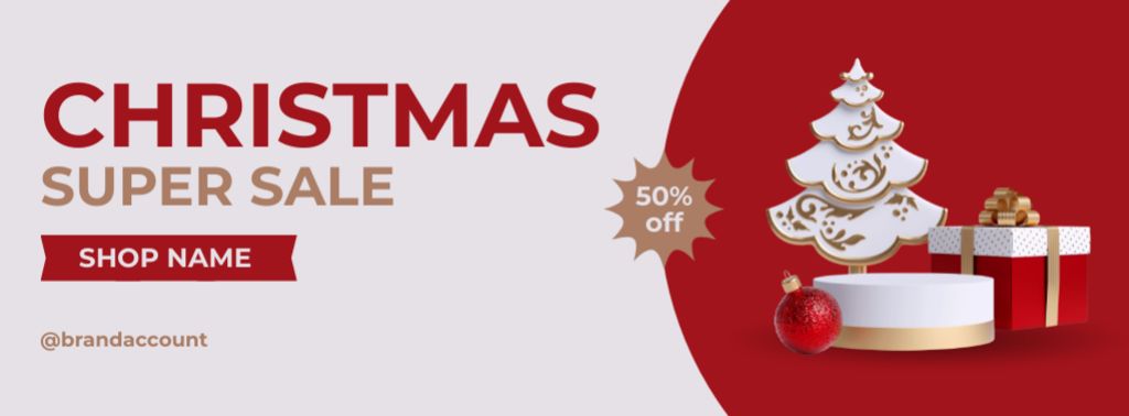 Christmas Big Sale with Holiday Tree and Present Facebook cover Design Template