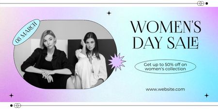 Women's Day Sale Announcement with Confident Businesswomen Twitter Design Template