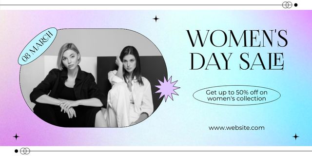 Women's Day Sale Announcement with Confident Businesswomen Twitter tervezősablon