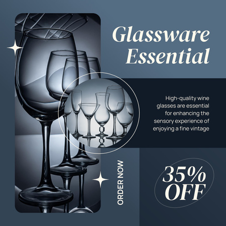 Эксклюзивный набор стеклянных бокалов для вина по сниженной цене Instagram AD – шаблон для дизайна