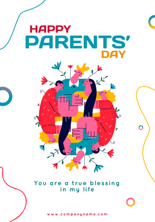 Happy Parents Day Bright Greeting Card Poster 28x40in Tasarım Şablonu