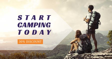 Hiking Tour Sale Backpackers in Mountains Facebook AD Design Template