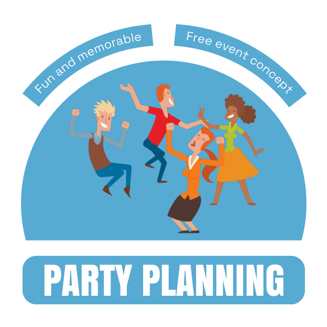 Party Planning Services with Cheerful Dancing People Animated Post Design Template