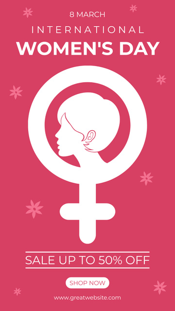Women's Day Celebration with Illustration of Woman in Female Sign Instagram Story tervezősablon