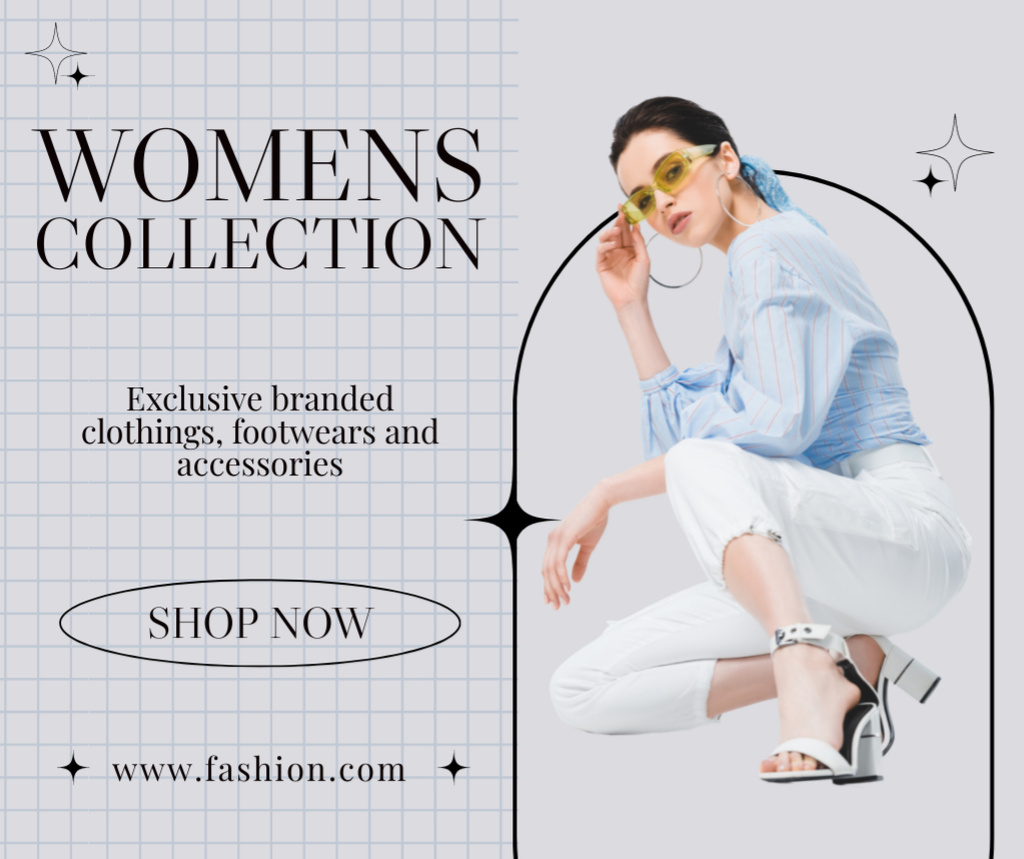 Woman Posing in Stylish Outfit for Female Collection Anouncement  Facebook – шаблон для дизайну