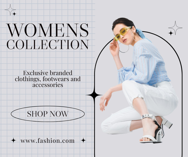 Woman Posing in Stylish Outfit for Female Collection Anouncement  Facebook – шаблон для дизайна