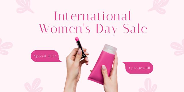 Cosmetics Sale on International Women's Day Twitter Design Template