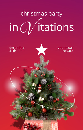 Christmas Celebration in Town with Tree and Present Invitation 4.6x7.2in Design Template