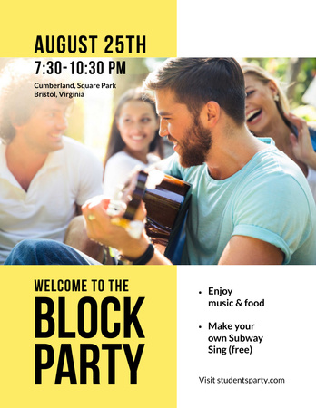 Friends at Block Party with Guitar Poster 8.5x11in Design Template
