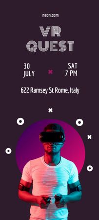 Virtual Reality Quest Announcement on Purple Invitation 9.5x21cm Design Template