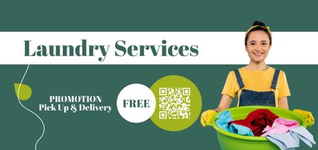 Gift Voucher for Laundry Service with Happy Woman Coupon Din Large Design Template