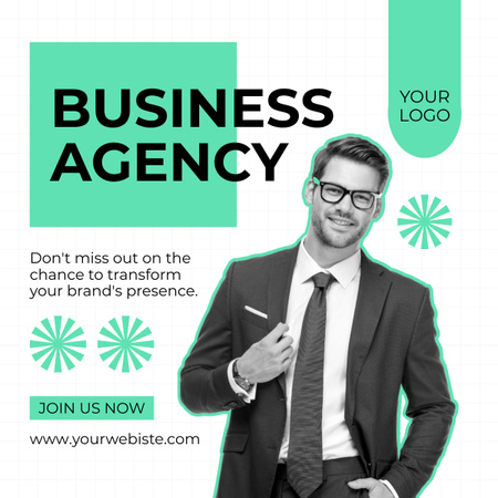 Services of Business Agency with Smiling Businessman LinkedIn post tervezősablon