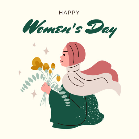 Muslim Woman with Flowers on International Women's Day Instagram Design Template