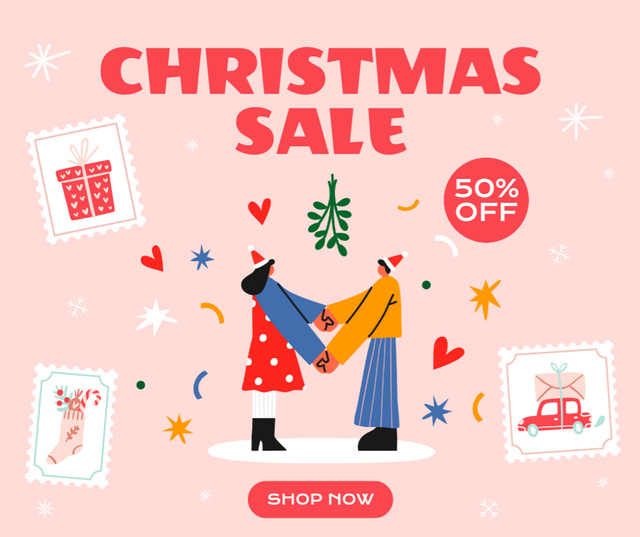 Christmas Sale Friends Holding Hands Facebookデザインテンプレート