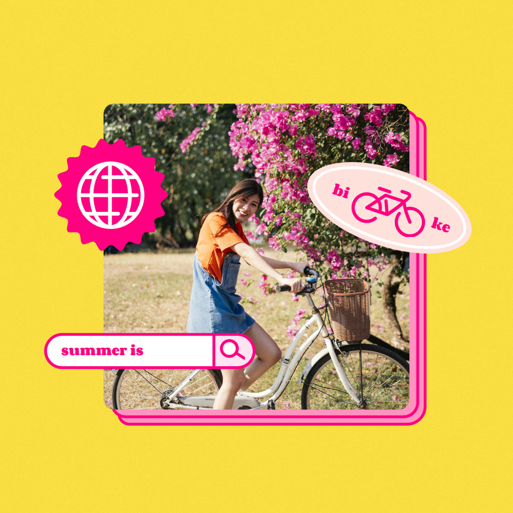 Designvorlage Summer Inspiration with Girl on Bike für Instagram