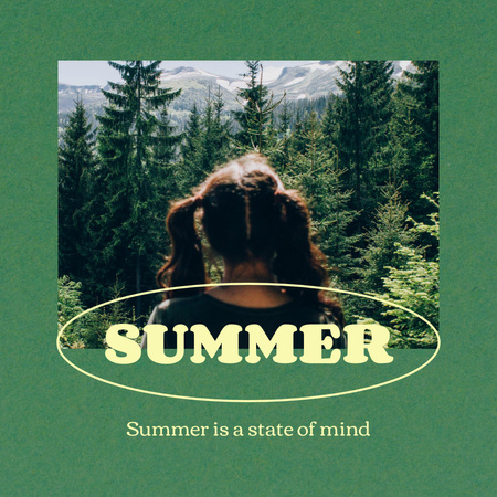 Plantilla de diseño de inspiración de verano con chica en el bosque verde Instagram 