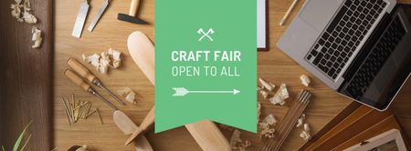 anúncio da feira de artesanato com avião de madeira Facebook cover Modelo de Design