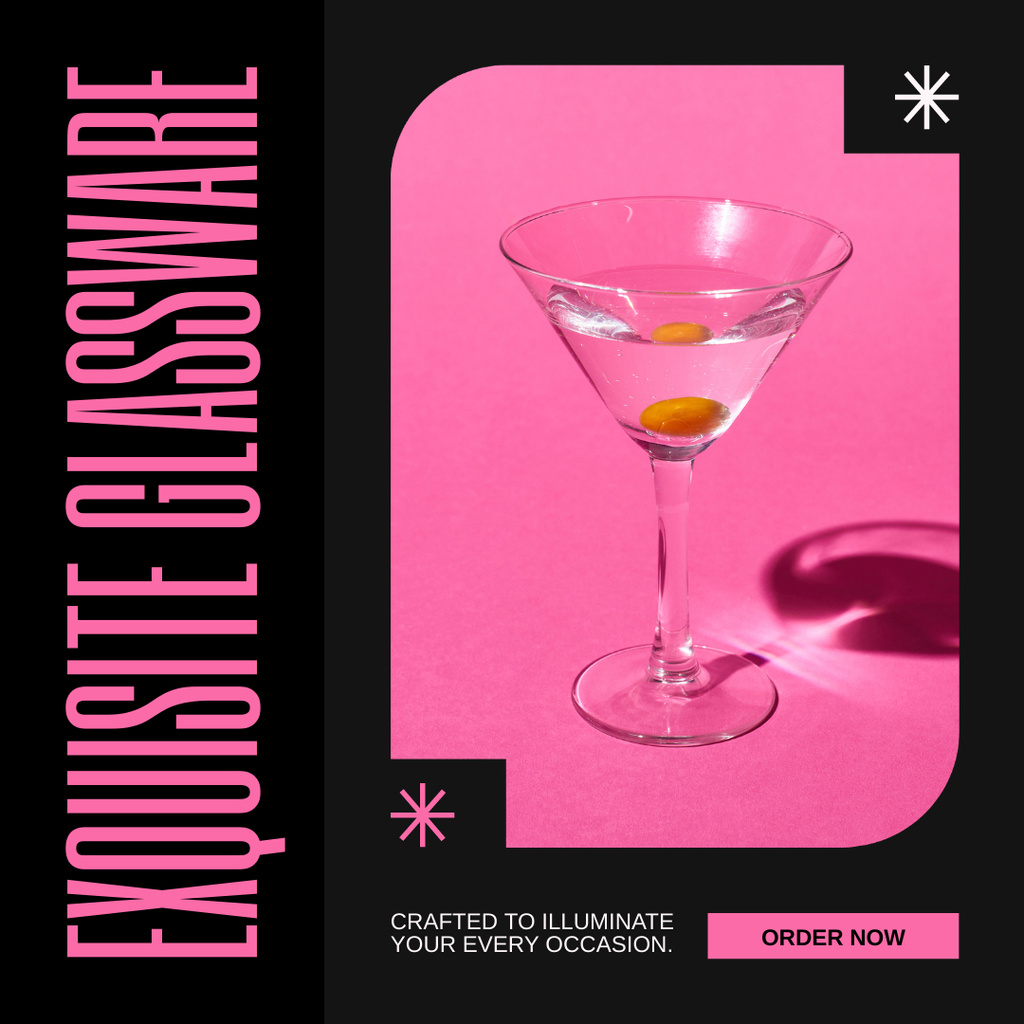 Stunning Glass Drinkware Promotion In Pink Instagram AD Design Template