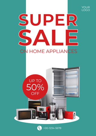Ontwerpsjabloon van Poster van Huishoudelijke elektronica Super Sale groen en rood