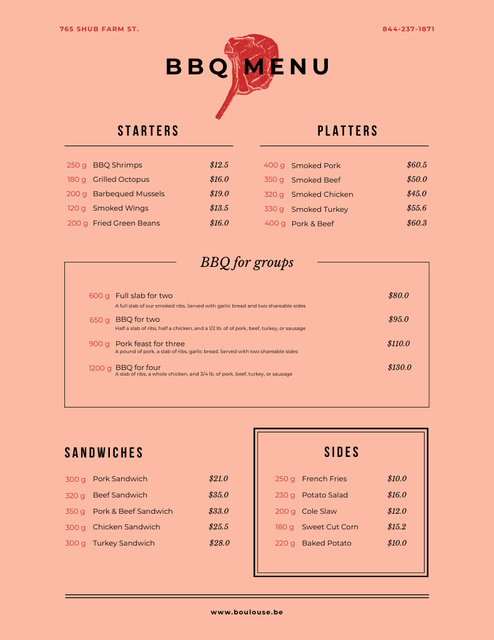 BBQ Dishes List With Meat Offer Menu 8.5x11in Design Template