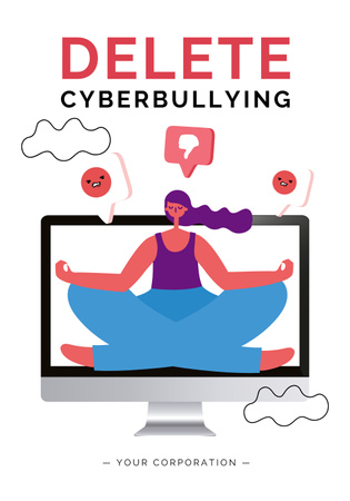 Awareness of Stop Cyberbullying in Social Media Poster 28x40in Design Template