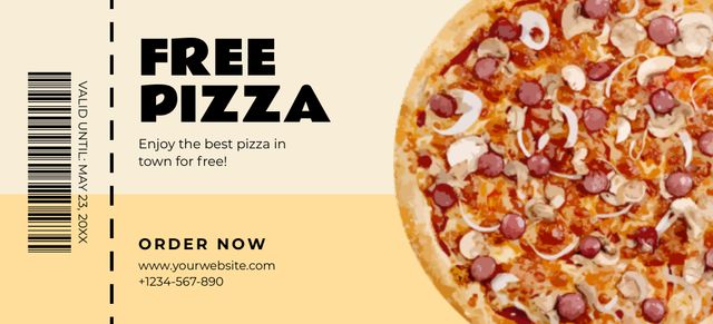 Free Delicious Pizza Offer Coupon 3.75x8.25in Design Template