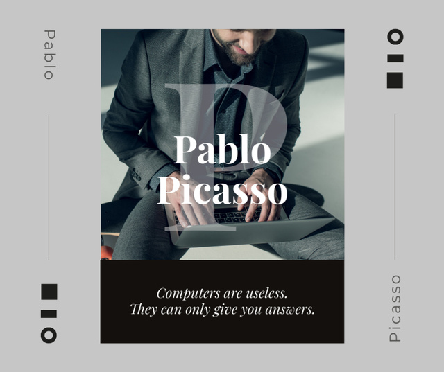 Computers Quote Businessman working on Laptop Facebook Design Template