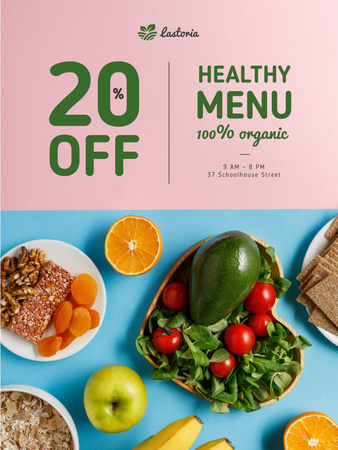 Healthy Nutrition products on Heart-Shaped plate Poster US Šablona návrhu