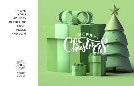 Christmas Wishes Green 3d Illustrated Thank You Card 5.5x8.5in Design Template
