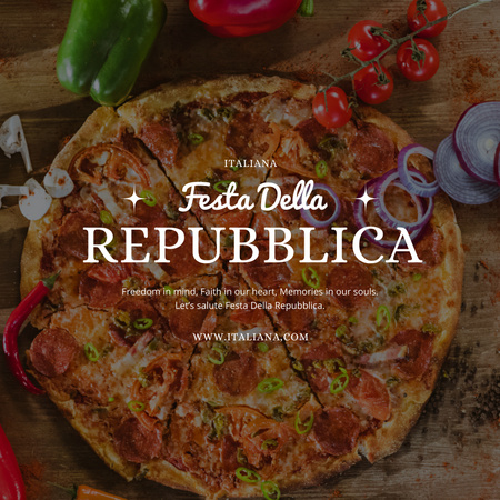 Italian National Day Greeting with Delicious Pizza Instagram Design Template