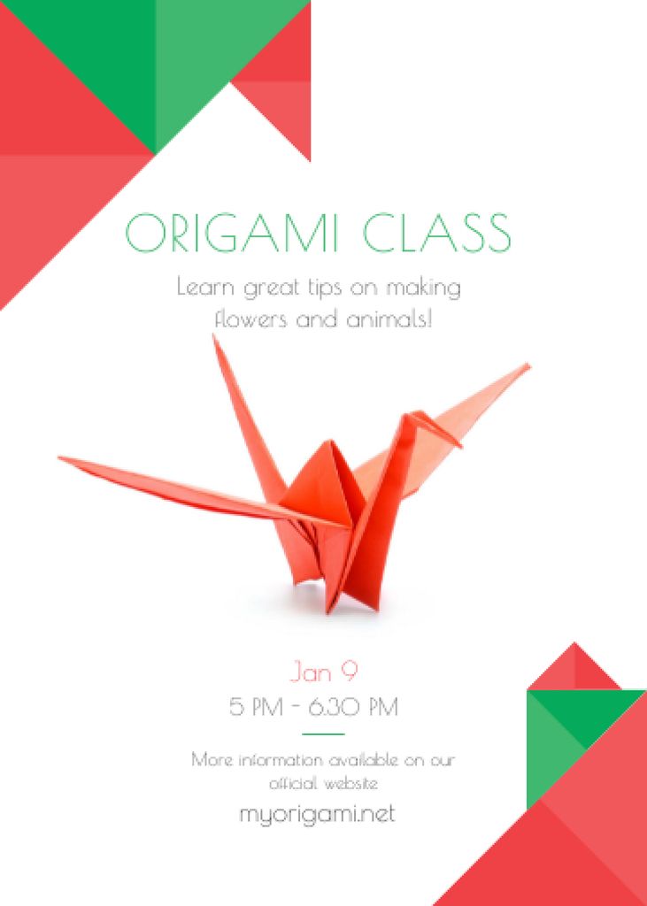 Origami Classes with Paper Bird in Red Invitation Design Template
