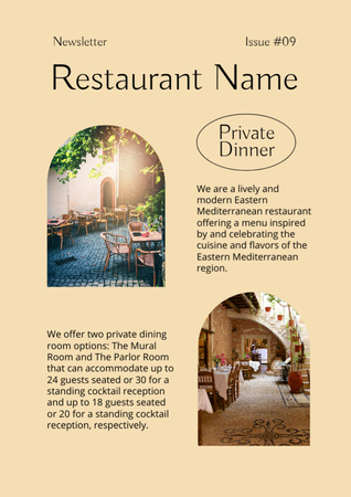 Private Dinner in Cozy Restaurant Offer Newsletter Design Template