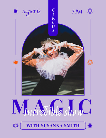 Magic Theatrical Show Announcement with Woman Performer Poster 8.5x11inデザインテンプレート