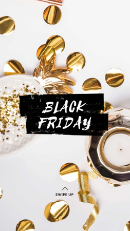 Black Friday sale with golden confetti Instagram Story Tasarım Şablonu