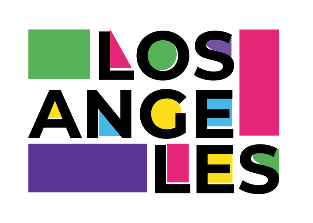 Los Angeles Colorful Inscription On White Postcard 5x7in – шаблон для дизайна