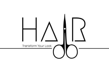 Hair Studio Offer with Scissors on White Business Card 85x55mm Design Template