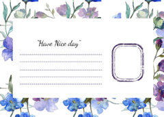 Thank You Message with Watercolor Blue Flowers and Leaves
